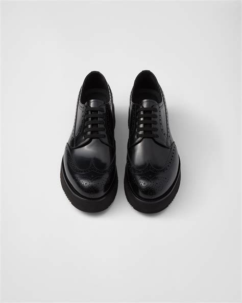 prada wingtip leather brogues|Black Brushed Leather Derby Brogue Shoes .